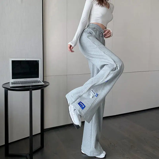 Pantalones Largos Drapeados de Cintura Alta para Mujer
