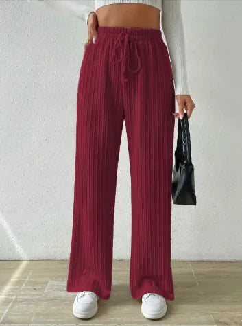 Pantalones de Punto de Pierna Ancha con Cintura Anudada
