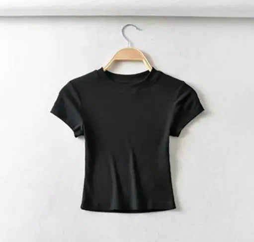 Top Corto con Cuello Redondo y Ajuste Slim