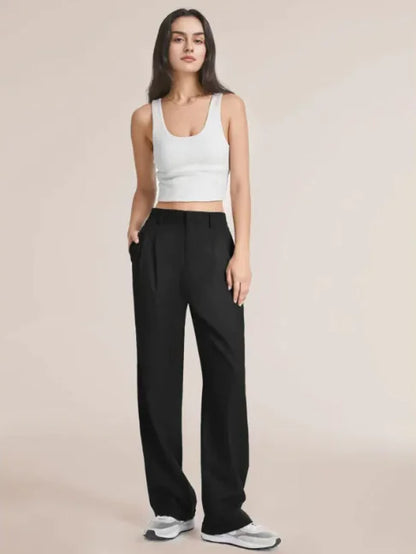 Pantalones Chic de Talle Alto y Pierna Ancha con Bolsillos