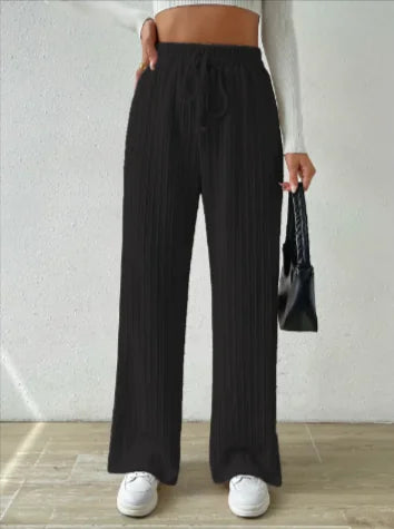 Pantalones de Punto de Pierna Ancha con Cintura Anudada