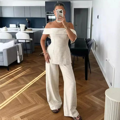 Off-Shoulder Top & Wide-Leg Pants Set