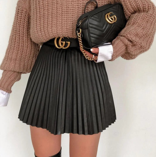 Falda Mini de Punto Plisada y Drapeada para Mujer Invierno