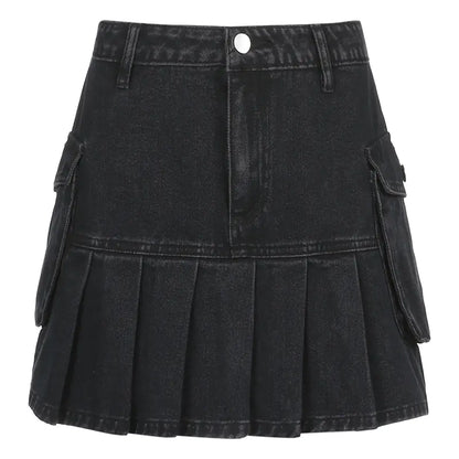 Falda Plisada de Denim de Cintura Alta
