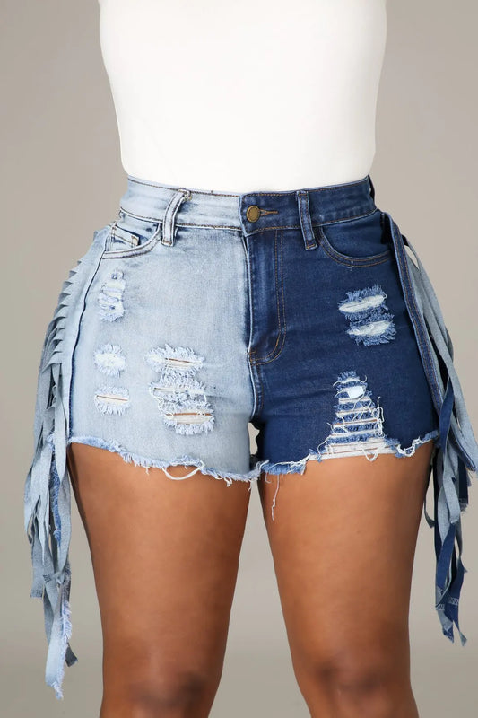 Shorts de Mezclilla con Dobladillo Deshilachado y Flecos