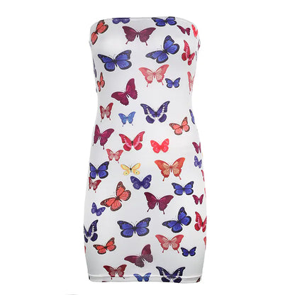 Vestido Sin Tirantes con Estampado de Mariposas