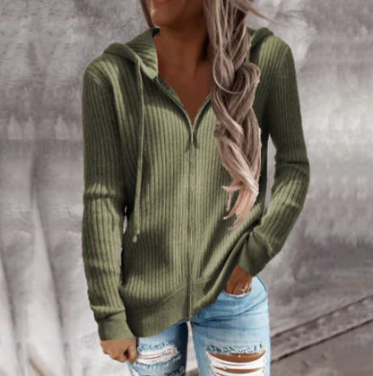 Cardigan Casual con Cremallera y Capucha