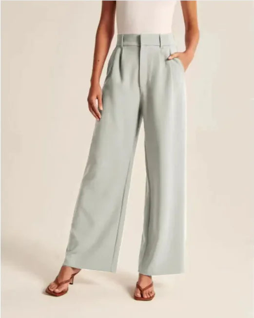 Pantalones Chic de Talle Alto y Pierna Ancha con Bolsillos