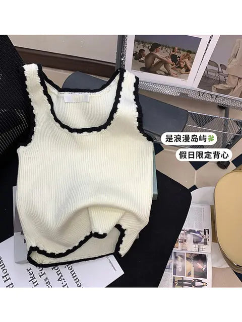 Top de Verano Mujer con Cuello en U y Corte de Canalé, Color Sólido