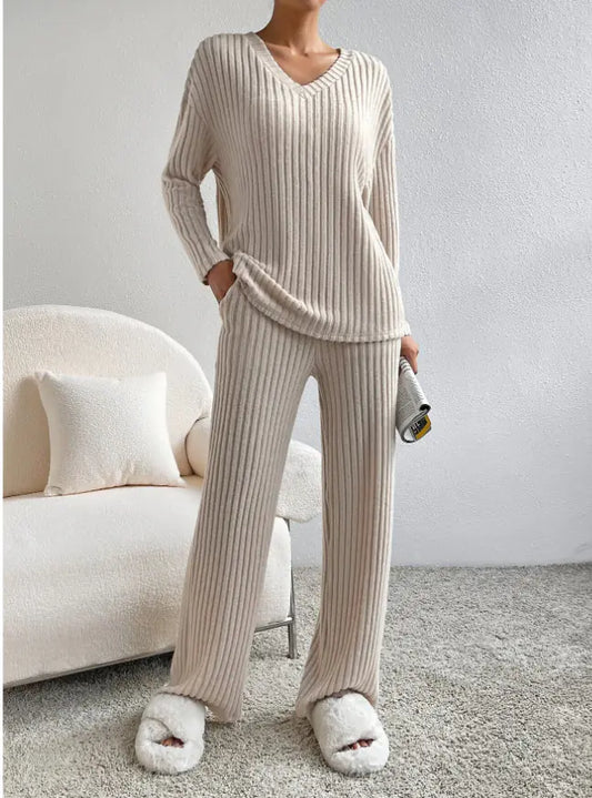 Autumn Chic V-Neck Knit Set