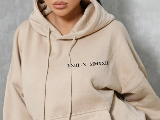 Sudadera con Capucha Estampada con Números Romanos para Mujer