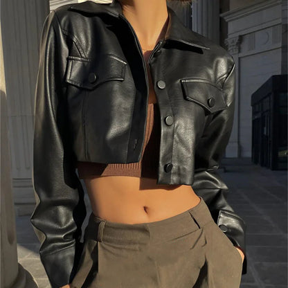 Chaqueta Cropped de Cuero Sintético