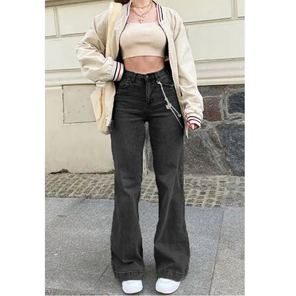 Trendy Slim Fit Wide Leg Ladies Jeans