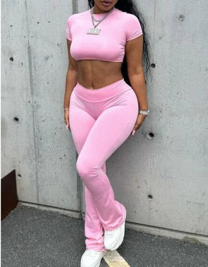 Pink Cutout Bra Top and Leggings Fitness Set