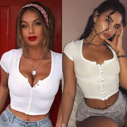 Top Corto con Botones – Blanco