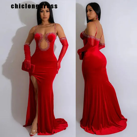 Vestido de Noche de Diamantes Sexy Otoñal