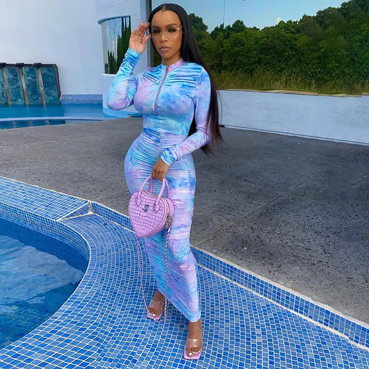 Vestido Bodycon de Manga Larga con Estampado Digital Otoña