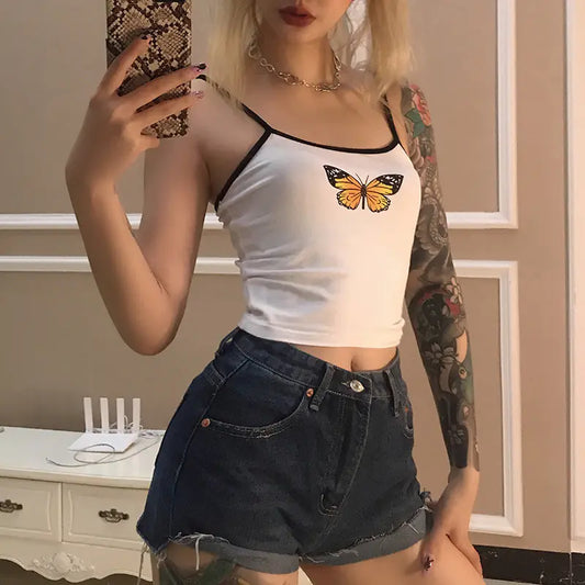 Top Corto con Estampado de Mariposas