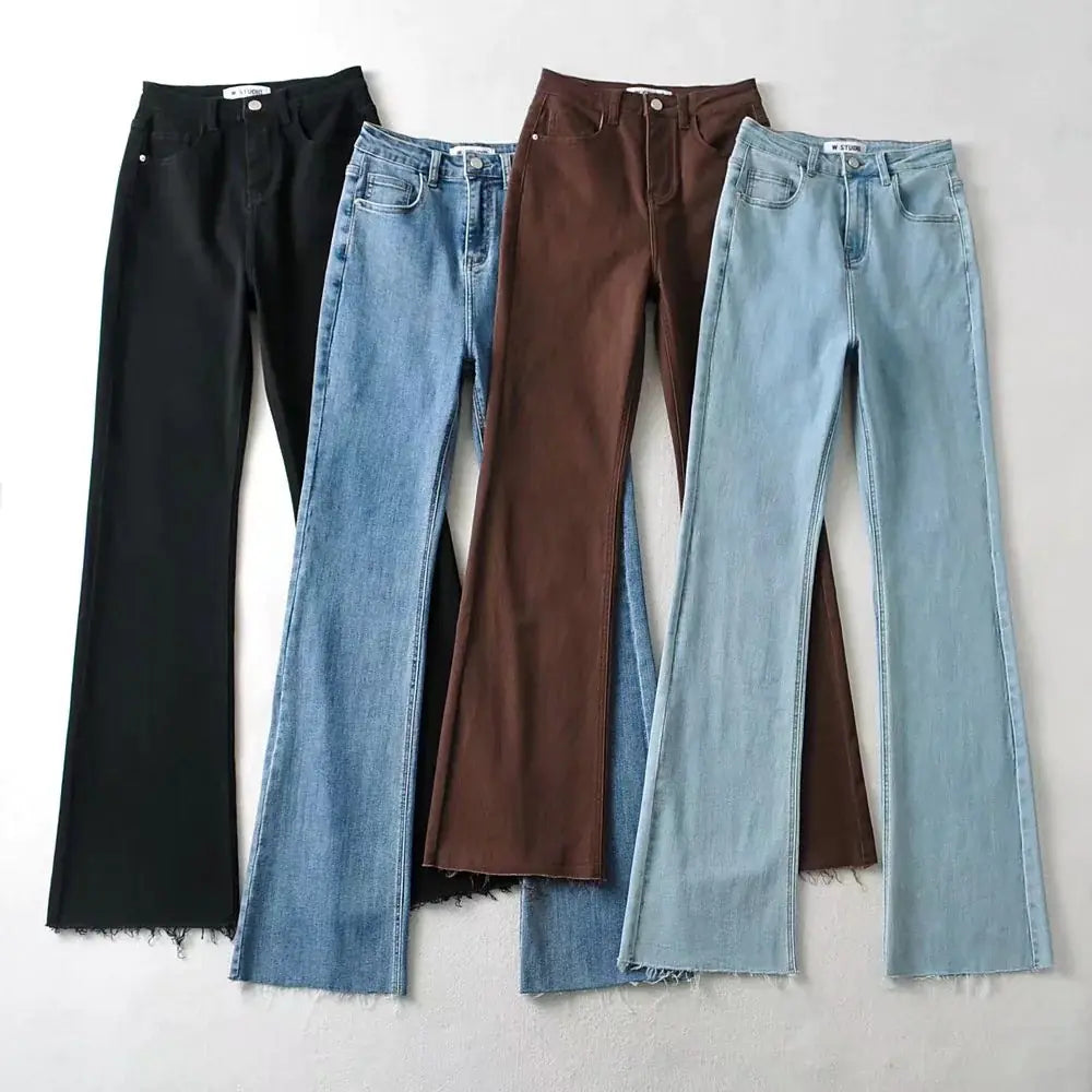 Pantalones Vaqueros Acampanados de Cintura Alta para Mujer