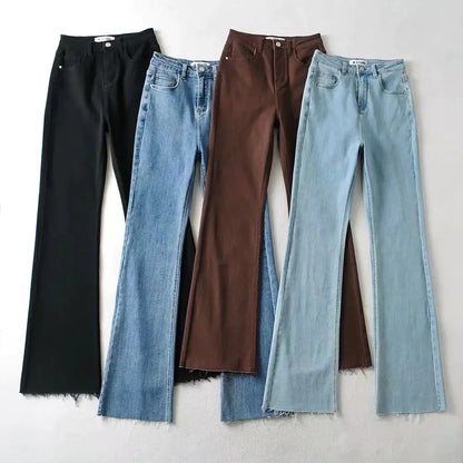 Pantalones Vaqueros Acampanados de Cintura Alta para Mujer