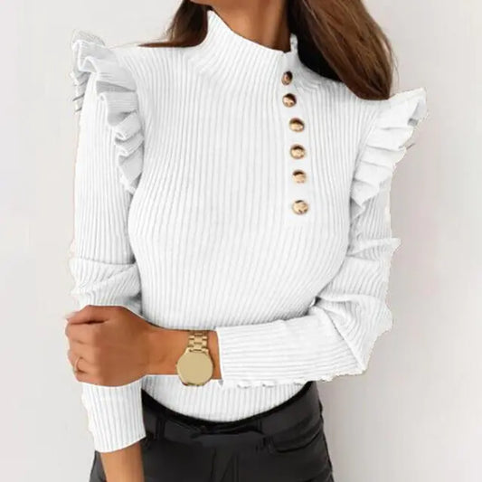 Suéter Tejido de Cuello Alto – Detalles con Volantes