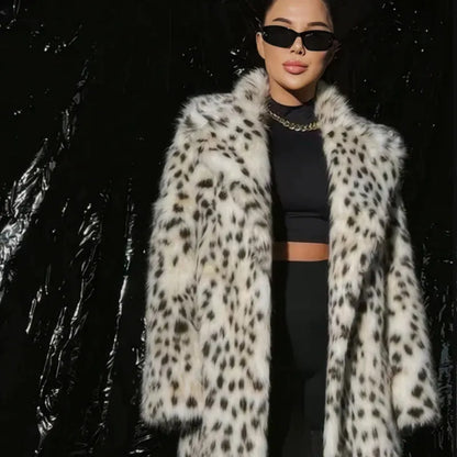Abrigo de Piel Sintética con Estampado de Leopardo