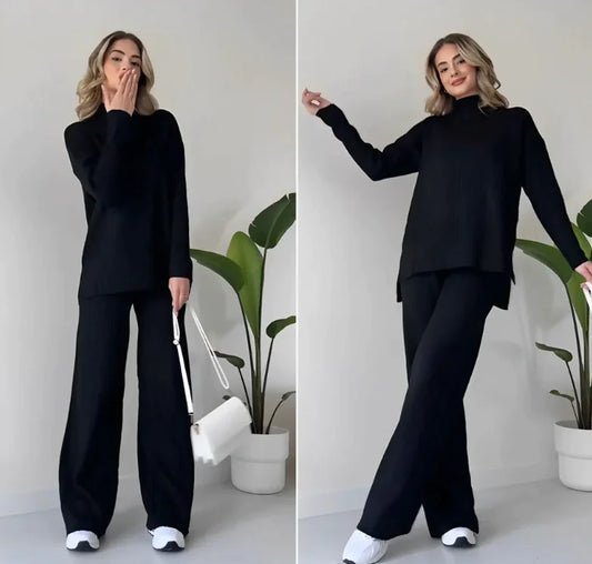 Conjunto de Suéter Cuello Tortuga y Pantalones Elegantes