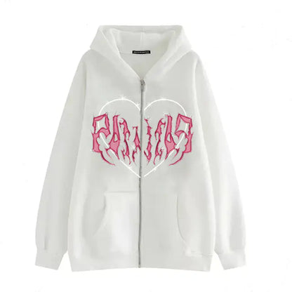 Sudadera Y2K con Cremallera y Estampado de Corazón