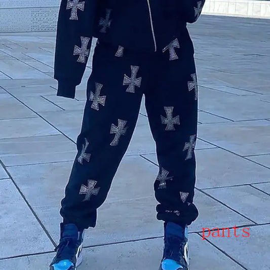 Sudadera con Capucha y Cremallera de Estrás en Forma de Cruz