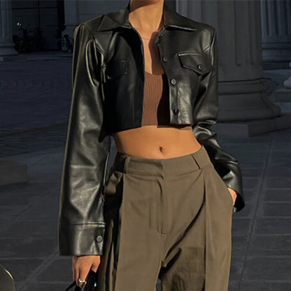 Chaqueta Cropped de Cuero Sintético